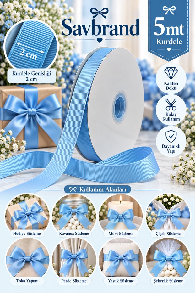 2 cm Grogren Ribbon 5 Yards β Decorative Hobby, Embellishment, Gift Wrapping, and Craft Ribbon