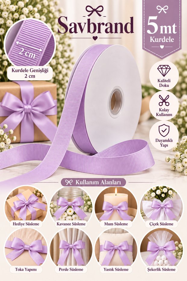 2 cm Grogren Ribbon 5 Yards β Decorative Hobby, Embellishment, Gift Wrapping, and Craft Ribbon