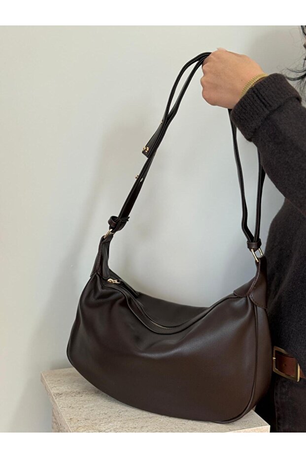 Women's Brown Camellia Model Casual Adjustable Strap Cross Shoulder Bag