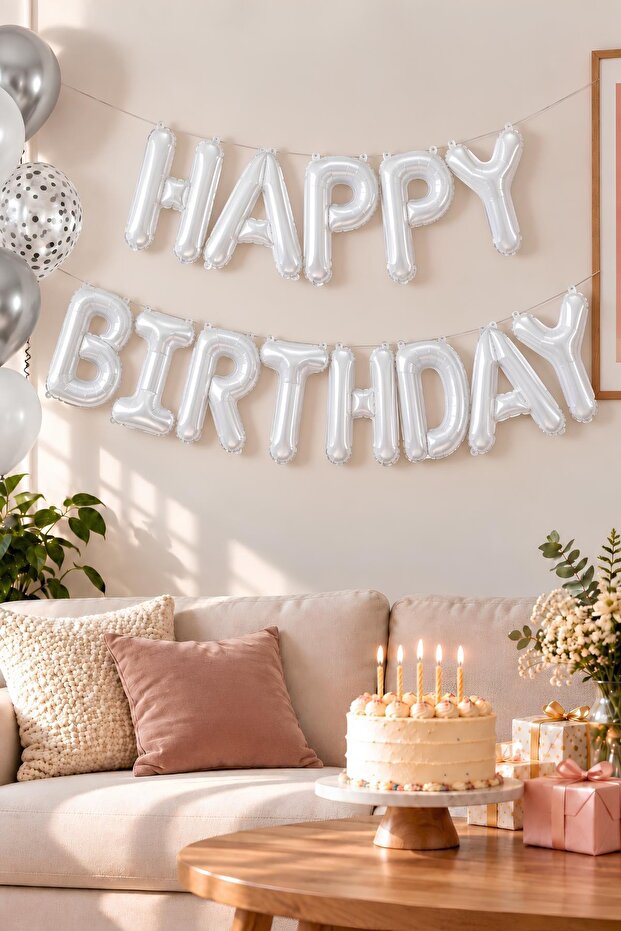 16 Inch White Happy Birthday Foil Balloon Set