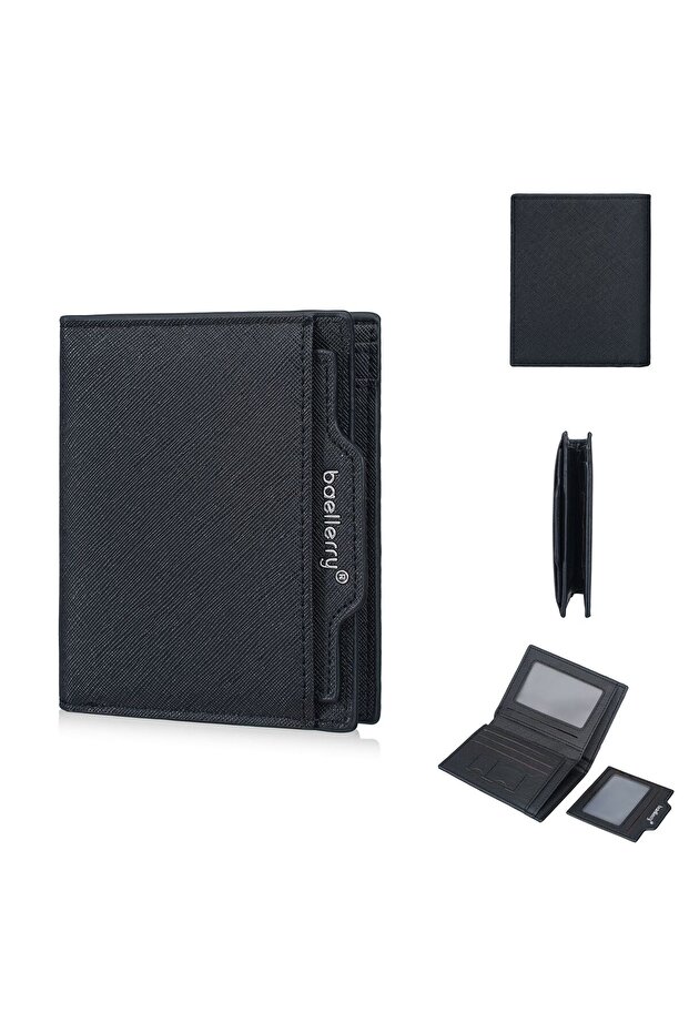 black Baellerry Men's Ultra-Thin Short Wallet with 8 Card Slots + 1 Bill Compartment + 2 Sd Card Slo