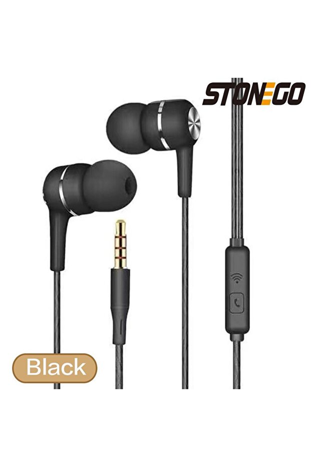 black Durability Stereo Earphone 3.5mm Wired Headset Sport Running Headphones with Mic for iPad, iPo