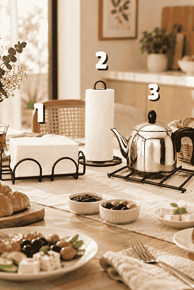 3-Piece Black Napkin Holder Towel Holder Set Black Color Stainless Steel Kitchen Serving Presentation Set