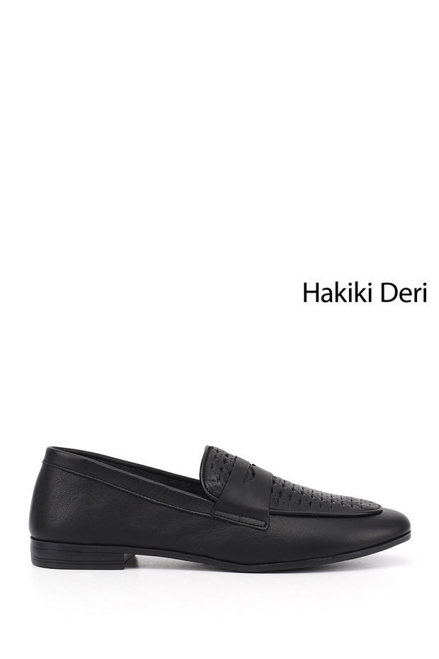 Women's Black Printed Genuine Leather Loafers