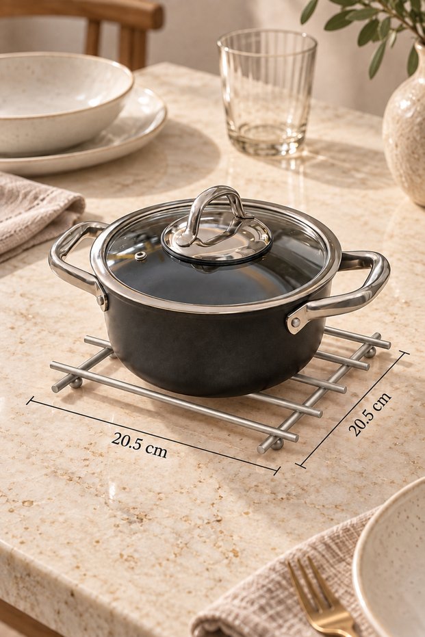 Matte Silver Fireproof Trivet Pot Mat Countertop Coaster Stainless Metal