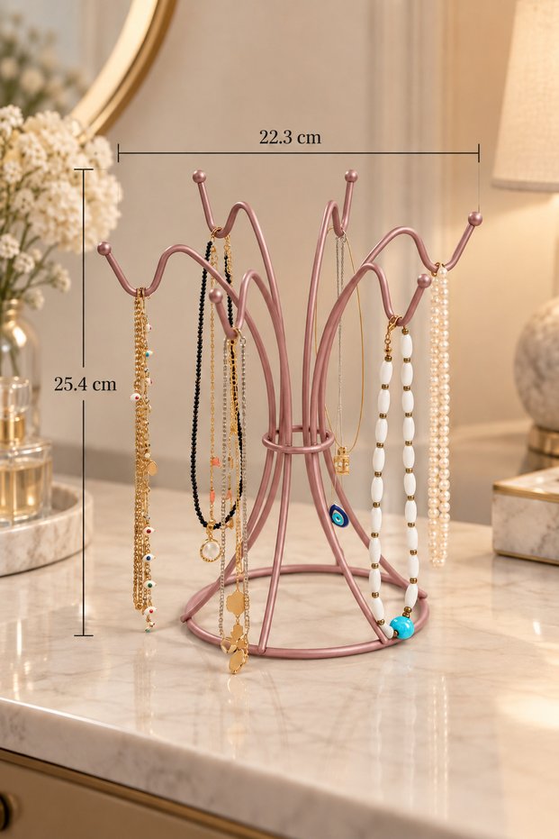 Rose Metal Jewelry Stand, Necklace, Bracelet, and Accessory Organizer