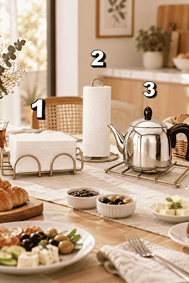 3-Piece Matte Gold Napkin Holder Towel Holder Set Black Color Stainless Steel Kitchen Serving Presentation Set