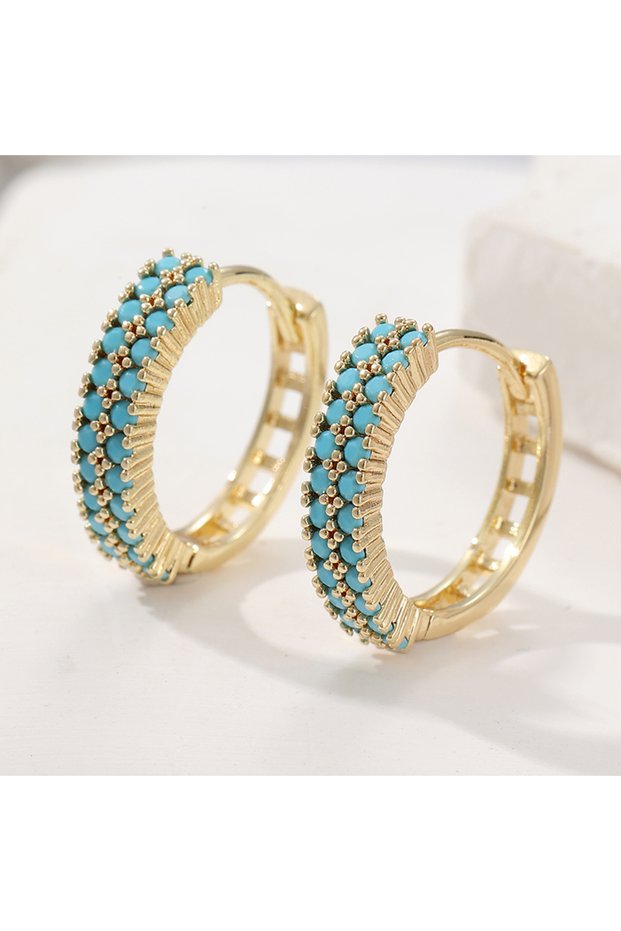 Golden Exquisite and Elegant Double-row Retro Synthetic Turquoise Earrings, Classic Women's Jewelry,