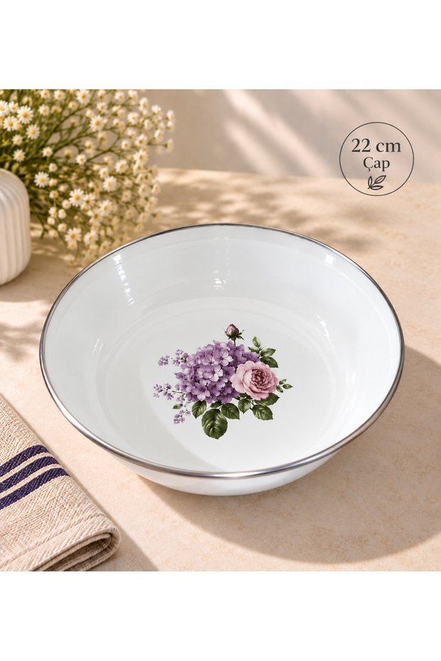 Enamel Custard Dish Breakfast Plate 22 cm Patterned Bowl, Shallow Plate, Salad Plate, Chips Plate