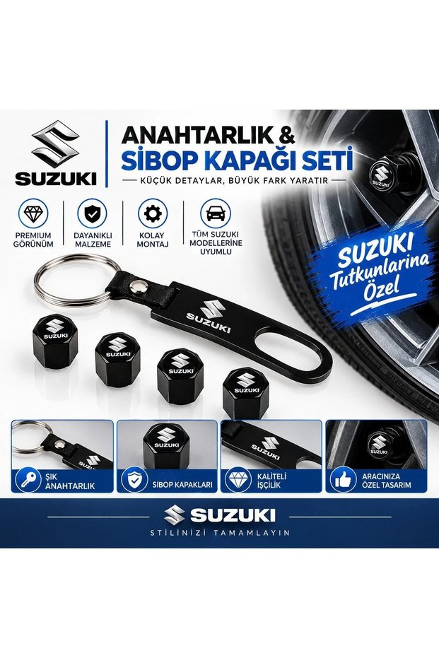 Keychain and Valve Cap Set 4-Piece Vehicle Accessory