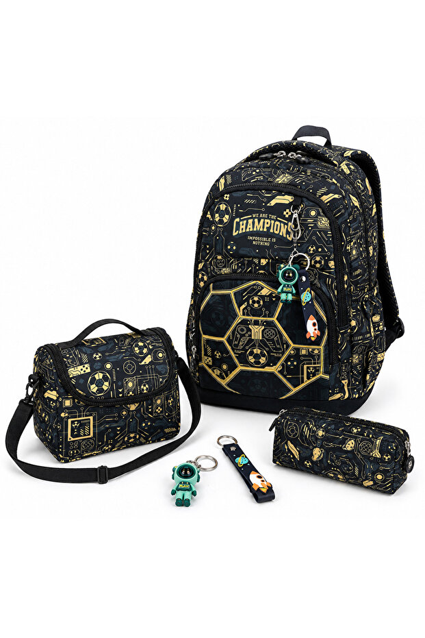 Football Boys' Primary School 4-Piece Bag Set - Backpack, Lunch Bag, Pencil Case, Keychain