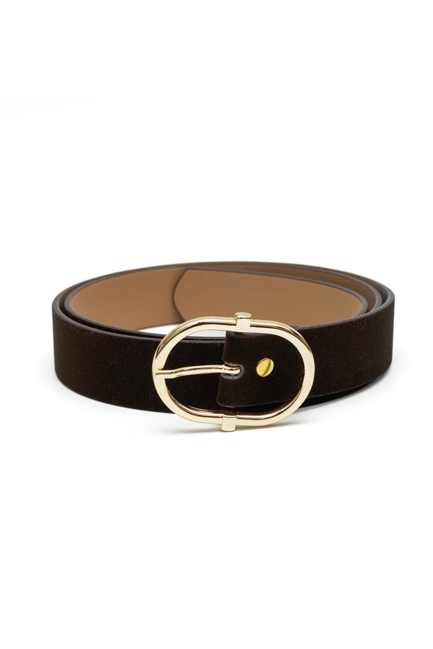 Women's Gold Oval Buckle Suede Belt Casual Trouser Dress Belt