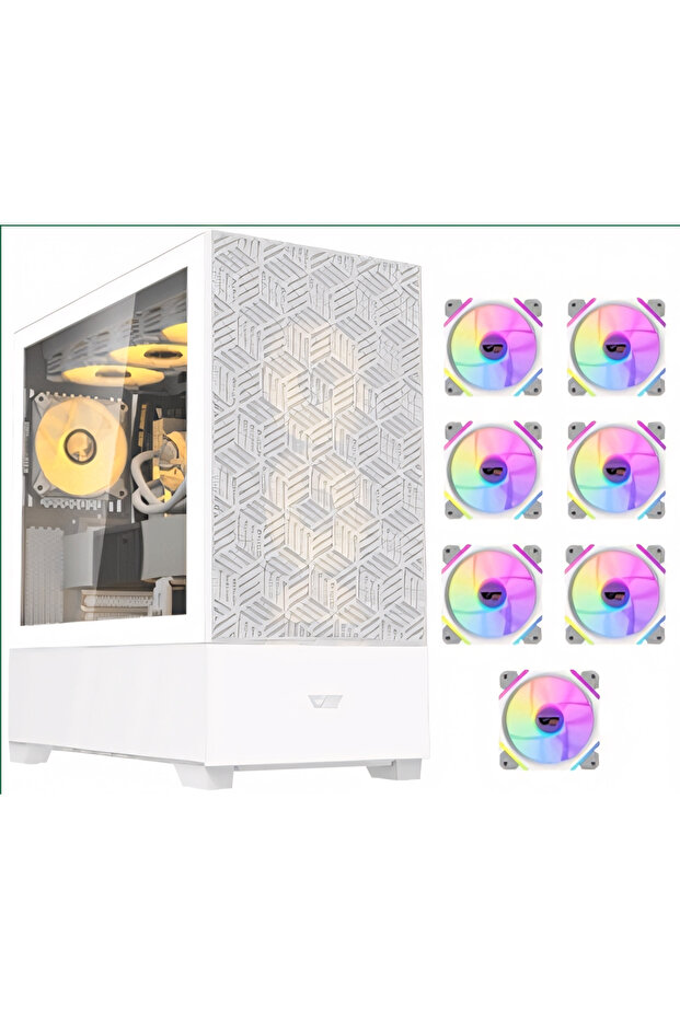 DF5000 ATX/M-ATX/ITX Gaming PC Case, 6 Pre Installed Fans,Mesh Front, GPU Holder, 360mm Radiator, USB-C, Black