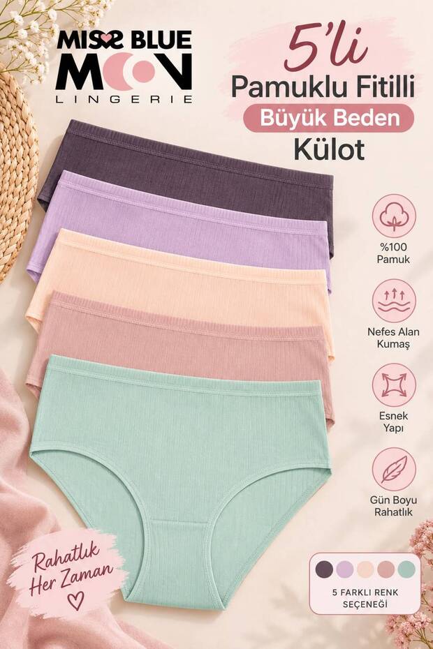 Women's Corded Fabric Rib Knit Cotton Briefs 5-Pack 5450