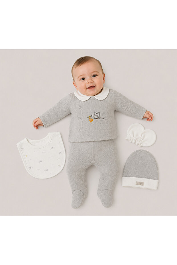 Baby Boy 5-Piece Hospital Discharge Set Gray-Ecru 12125