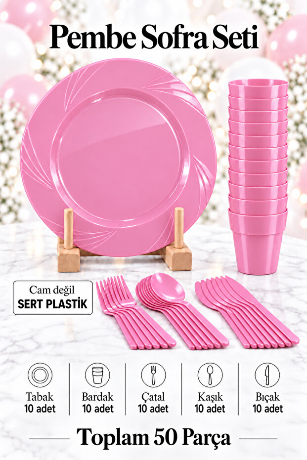 50-Piece Luxury Hard Plastic Party Birthday Presentation Invitation Engagement Promise Plate Cup Fork Spoon Knife Set