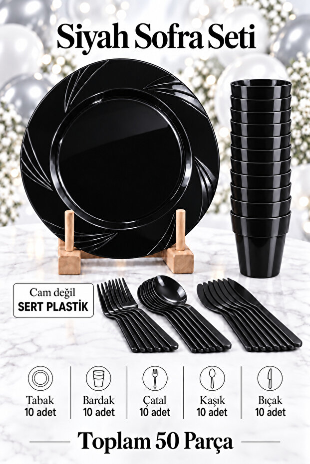 10-Piece Luxury Hard Plastic Party Birthday Presentation Invitation Engagement Promise Plate Cup Fork Spoon Knife Set