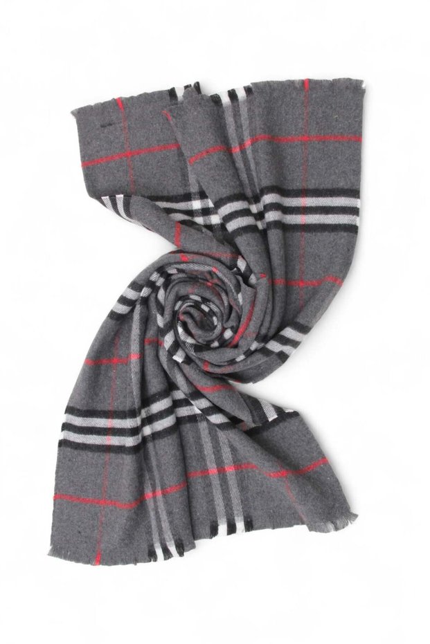 Smoked Soft Textured Plaid Patterned Wide Form Woven Shawl with Tassel Detail on the Edges