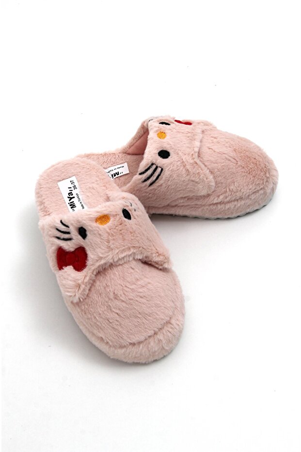 Pink Plush Textured Closed-Front Comfortable Home Slippers with Lightweight Flexible Structure and Ribbon Detail
