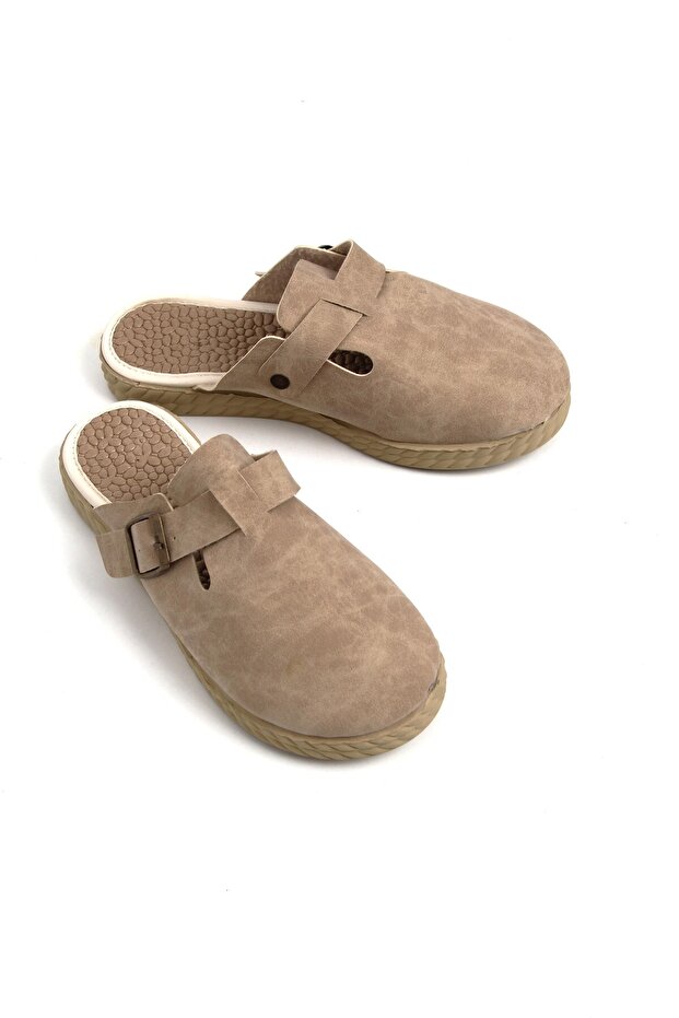 Mink Suede Textured Closed-Front Non-Slip Sole Single Buckle Slippers Suitable for Daily Use