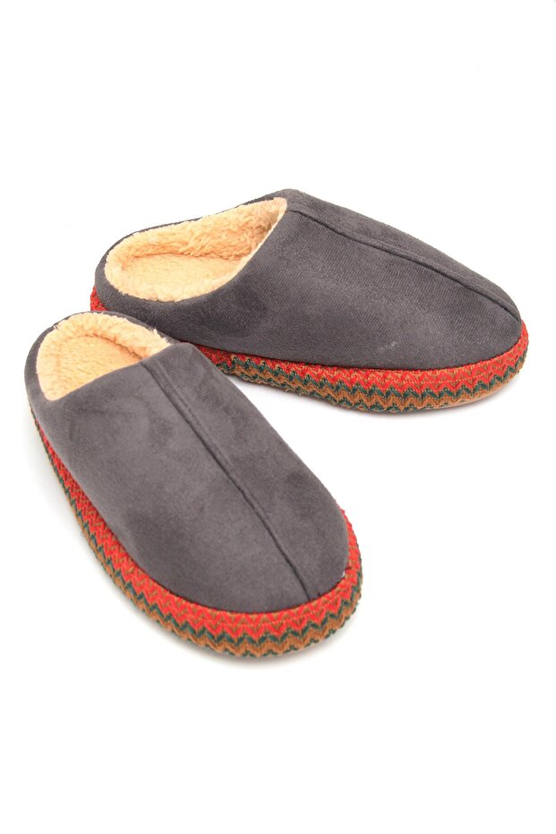 Smoked Soft Textured Furry Inside, Comfortable Design, Colorful Embroidery Detail, Daily Home Slippers