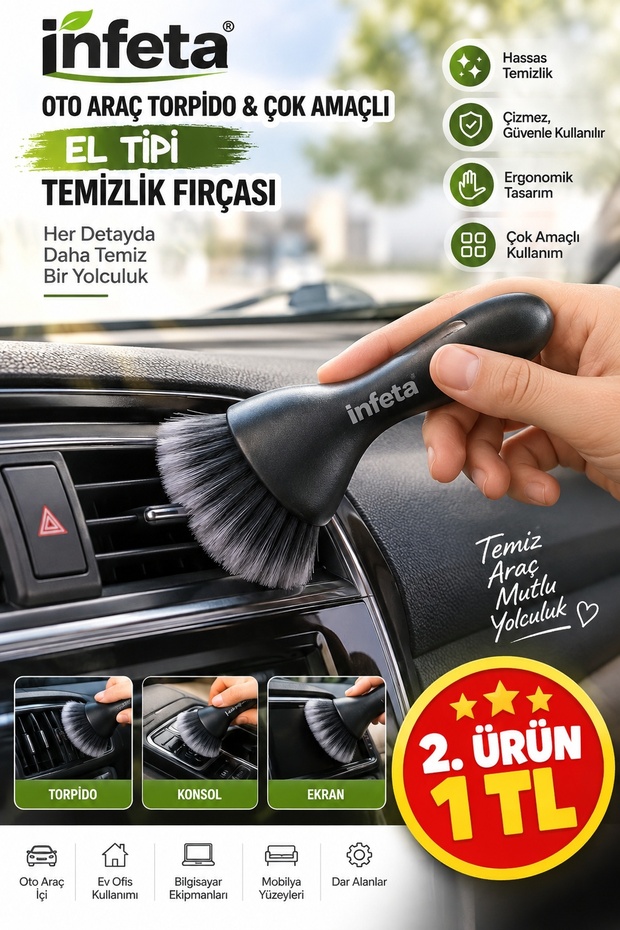 Black Auto Car Interior Dashboard Detail Cleaning Brush Handheld Multi-Purpose Dusting Brush
