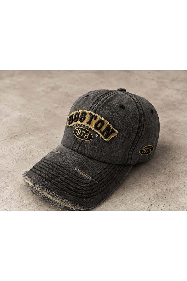 Anthracite Denim Washed Cotton Woven Double Color Embroidered Printed Vintage Detailed Hat