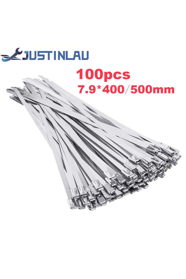 7.9x400mm x100pcs 100Pcs Width 7.9mm Stainless Steel Zip Tie Exhaust Wrap Coated Locking Cable Ties