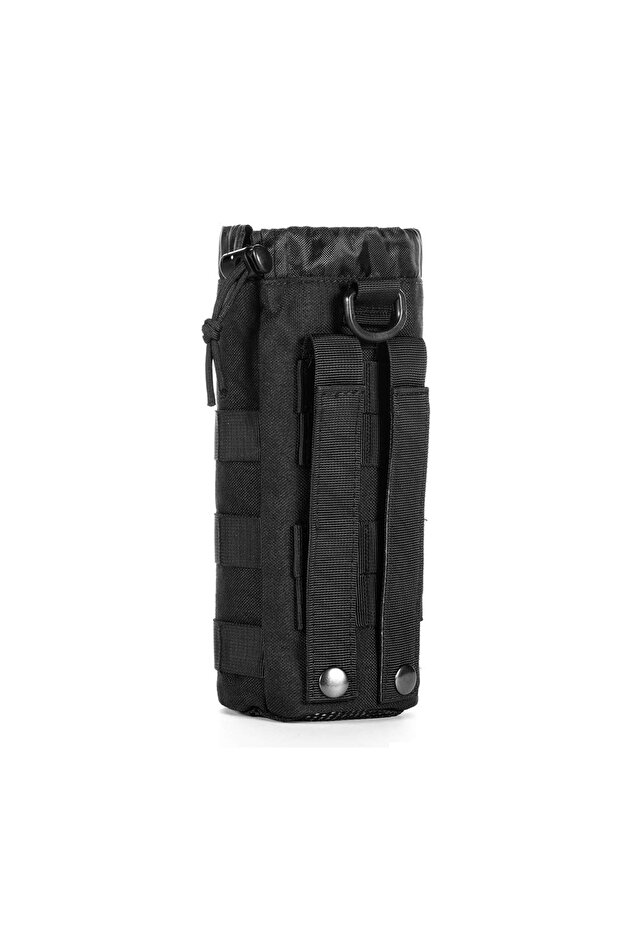 black Travel Sports Mesh Water Bottles Pouch Bag, Tactical Drawstring Molle Water Bottle Holder Tact