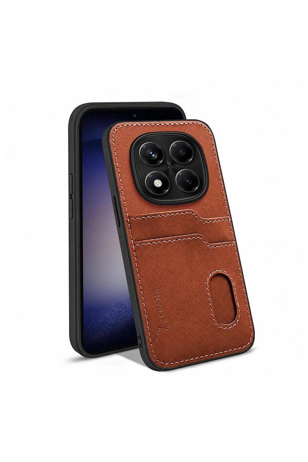 Xiaomi Redmi Note 14 Pro 5g Compatible Case Zebana Luxury Leather Case with Card Holder Brown