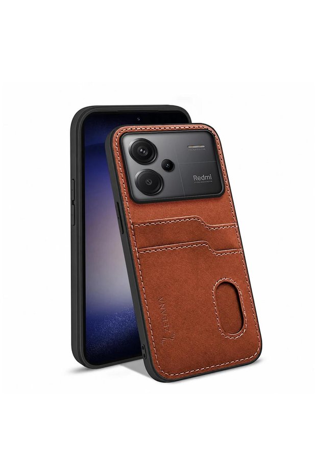 Xiaomi Redmi Note 13 Pro Plus 5g Compatible Case Zebana Luxury Leather Case with Card Holder Brown