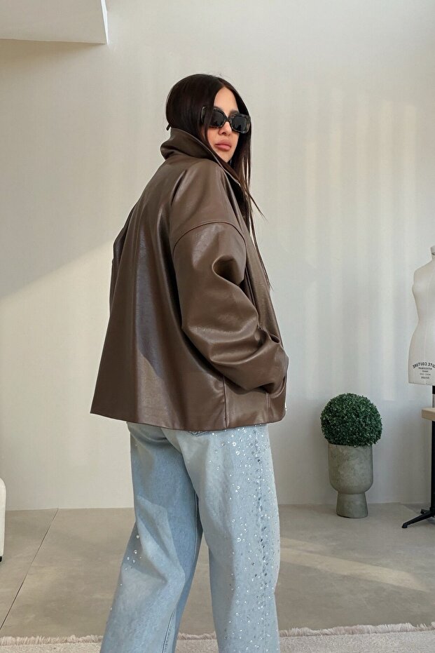 Leather Jacket with Hidden Pockets Vison