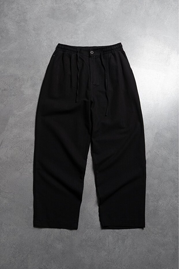Urban Nomad Soft Linen Black Baggy Men's Trousers