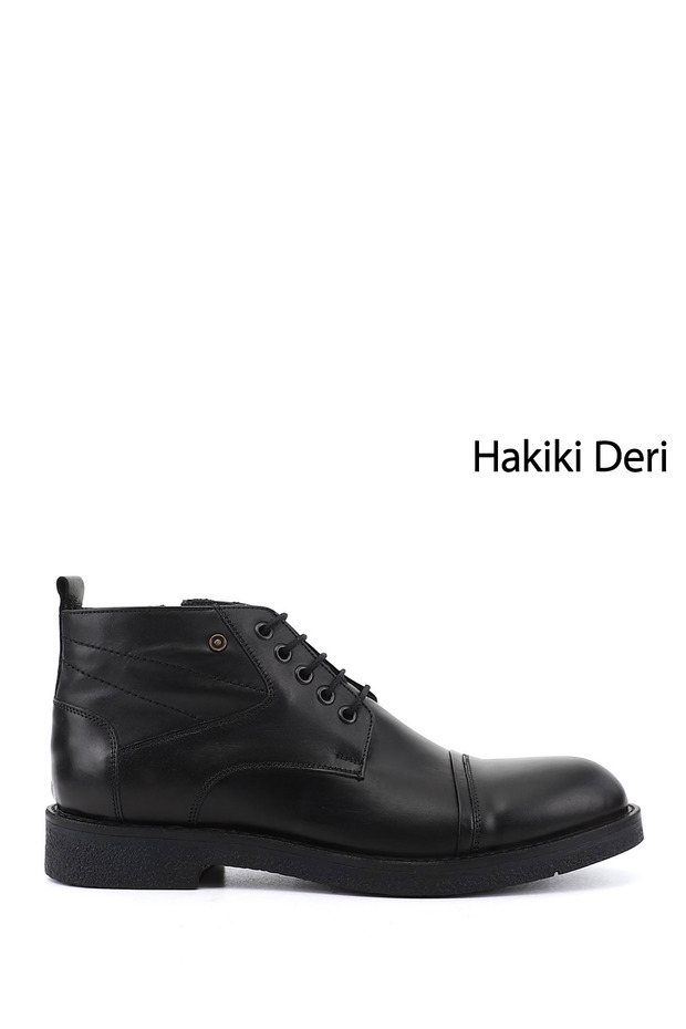 Men's Black Genuine Leather Zippered Boots