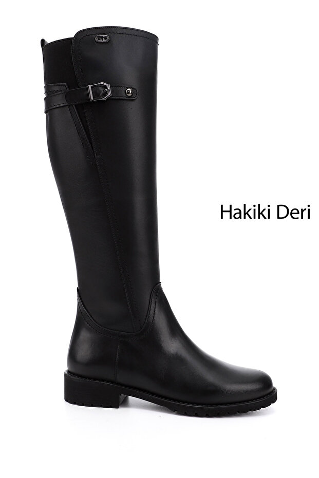 Women/Girls Black Zippered Rubber Sole Genuine Leather Boots