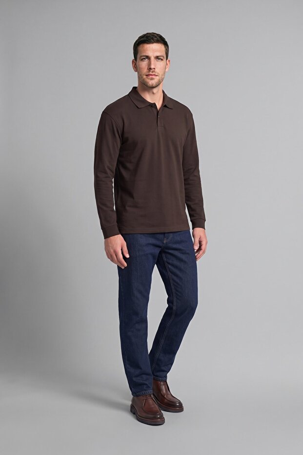 Regular Fit Buttoned Polo Collar Basic Sweatshirt I2734Ax26Wn
