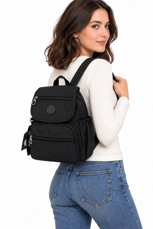 Black Water Resistant Fabric Unisex Daily School Backpack 5200