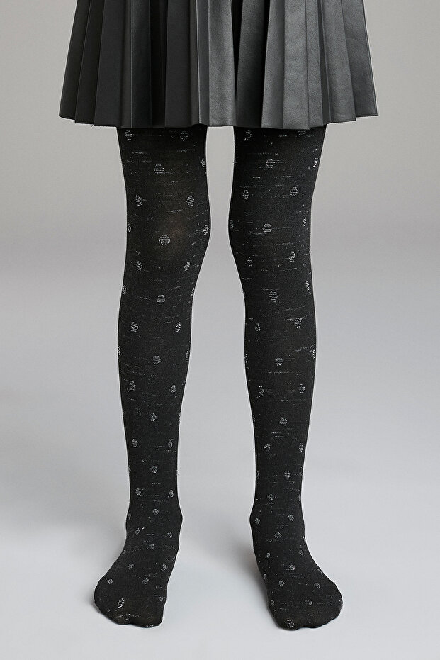 Girl's Anthracite Melange Pretty Silver Round Pantyhose