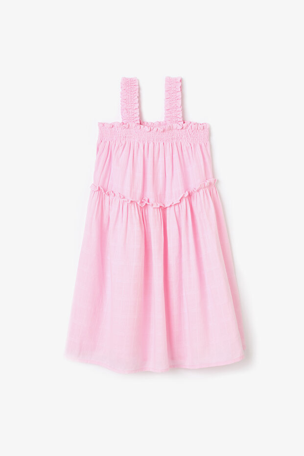 Light Pink Girl's Texture Ruffle Sleeveless Dress