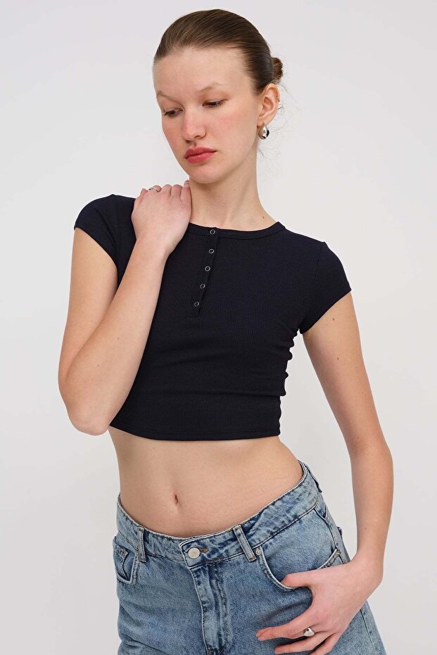Modal T-Shirt with Snap Collar P0346-İ12