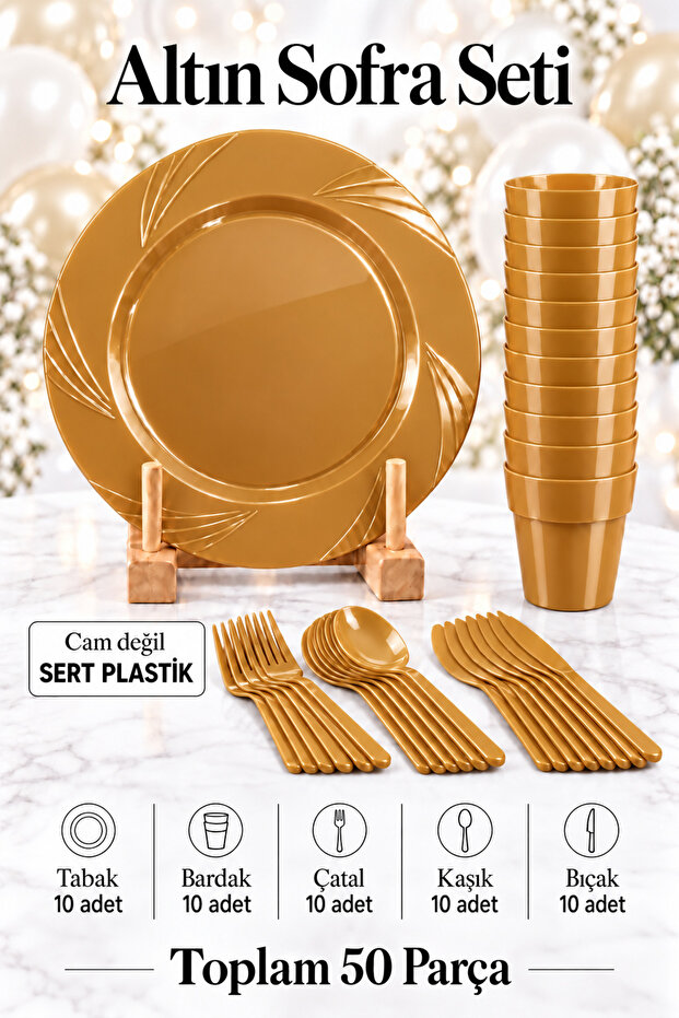 10-Piece Luxury Hard Plastic Party Birthday Presentation Invitation Engagement Promise Plate Cup Fork Spoon Knife Set