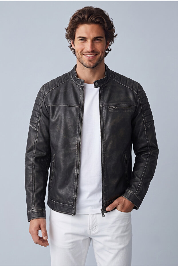 Kunstlederjacke Pu Leather Jacket Biker Coat