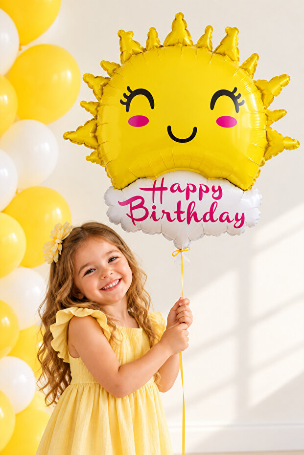 Sun And Happy Birthday Cloud Foil Balloon 86 Cm