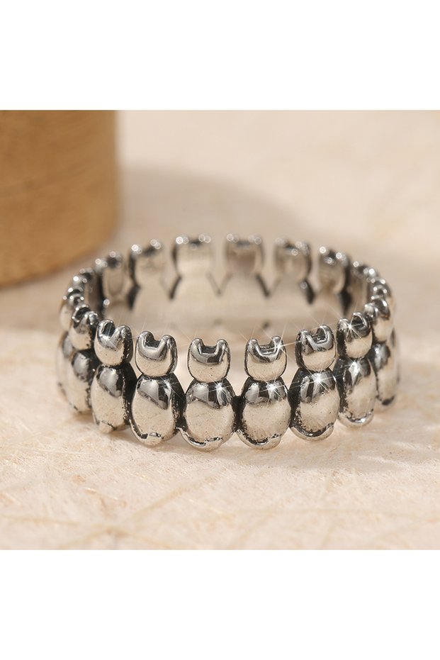 7 B203 Vintage Copper Material Craftsman Carving Swinging Cat Ring, Animal Ring, Cat Enthusiast Ring