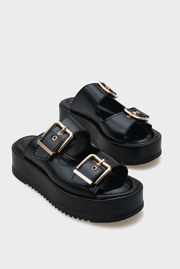 Marley Double Buckle Wedge Heeled Women's Slippers