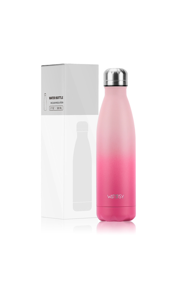 500ml Gradient Pink WATERSY 500ml Stainless Steel Vacuum Flask, Insulated Thermos Cup for Coffee & W