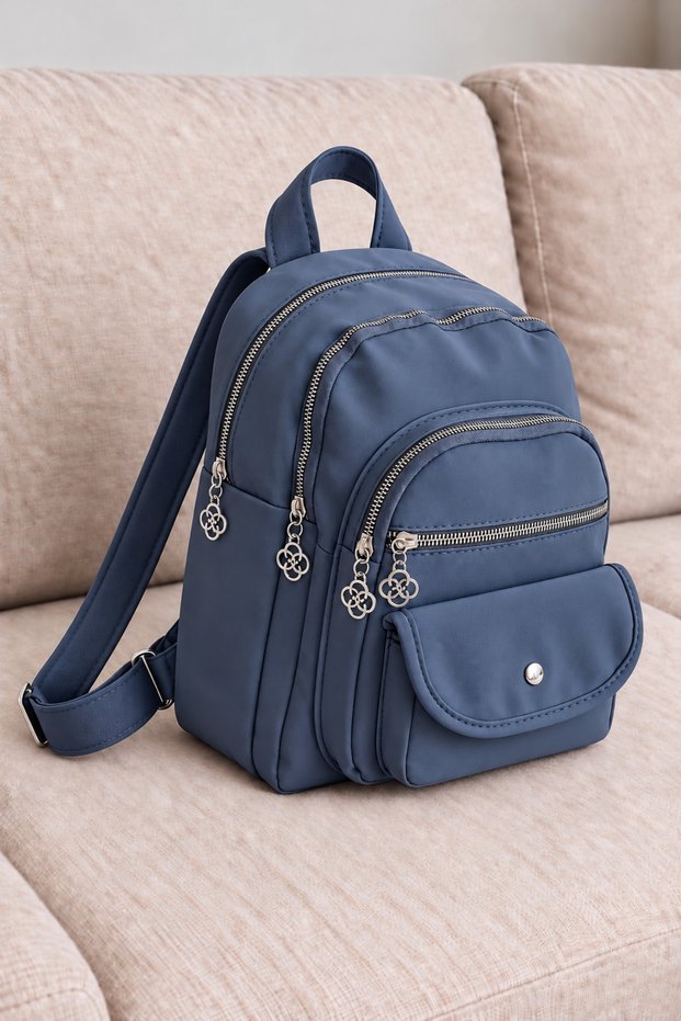 Women's Medium Size Multi-Compartment Fabric Backpack – Stylish Design with Large Volume and Zipper for Daily Use