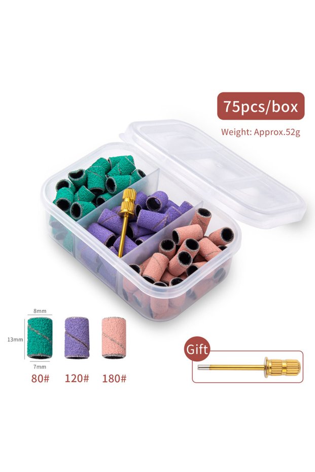 75 pills Coloured Boxed Nail Sanding Bands With Mandrel Drill Bits for Electric Machine File Grinder
