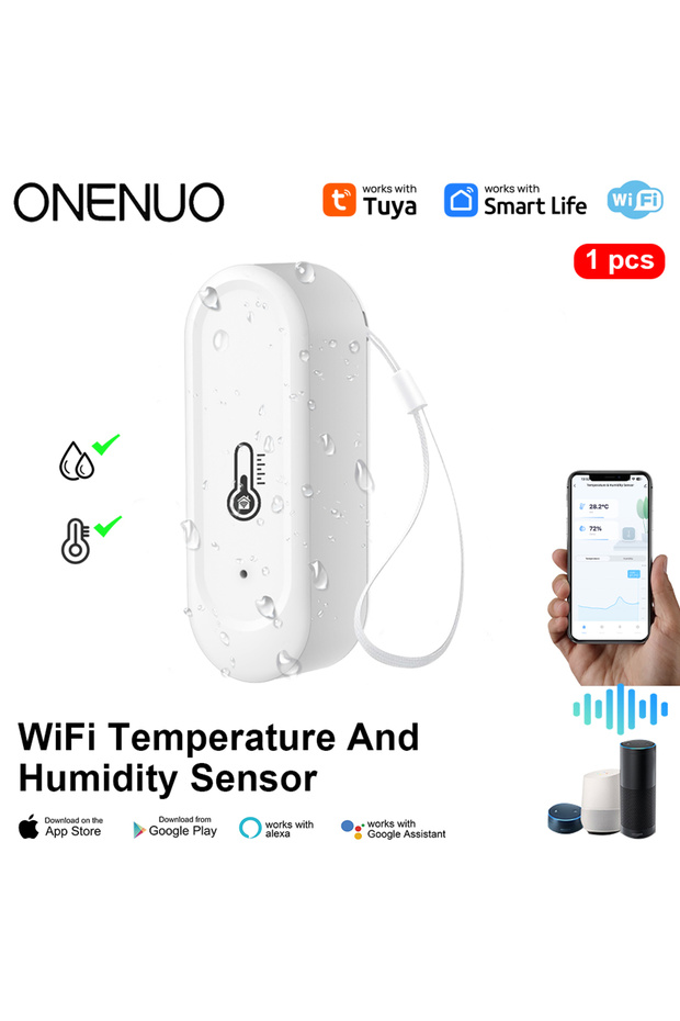 Outdoor WiFi Indoor or Outdoor IP65 Waterproof Tuya WiFi Temperature Humidity Sensor Home Thermomet