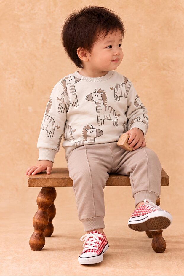 Rocha Baby Ecru Brown Zebra Printed 2-Piece Set - Interlock Cotton Safari Set